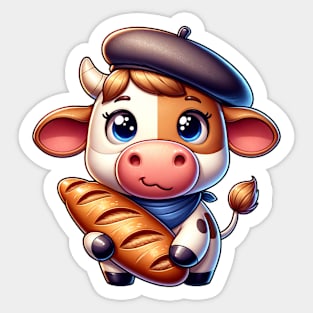 French Cow with Baguette Sticker